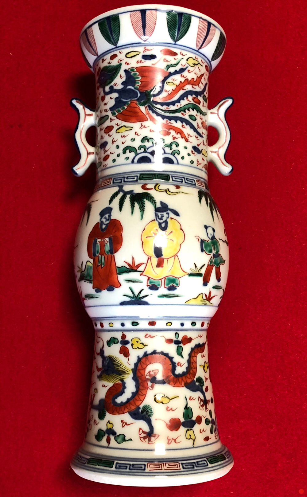 五彩鳳凰龍文花瓶 大画像1